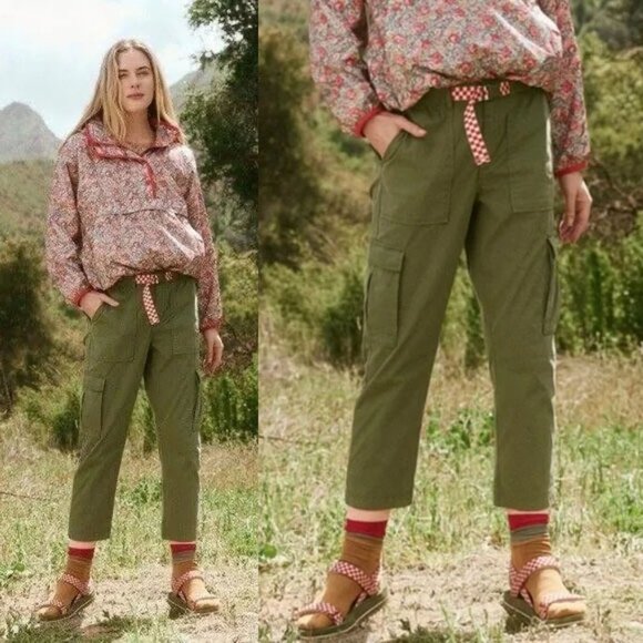 NEW The Great. + Eddie Bauer The Canvas Hiking Cargo Pants 16 Olive Green $150 - Picture 1 of 16